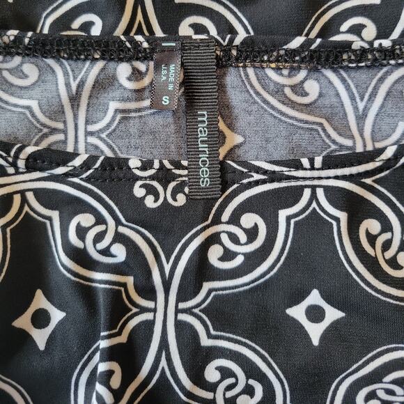 Women small Y2K Maurices blouse black white mandala pattern fitted bunched waist - Picture 3 of 5